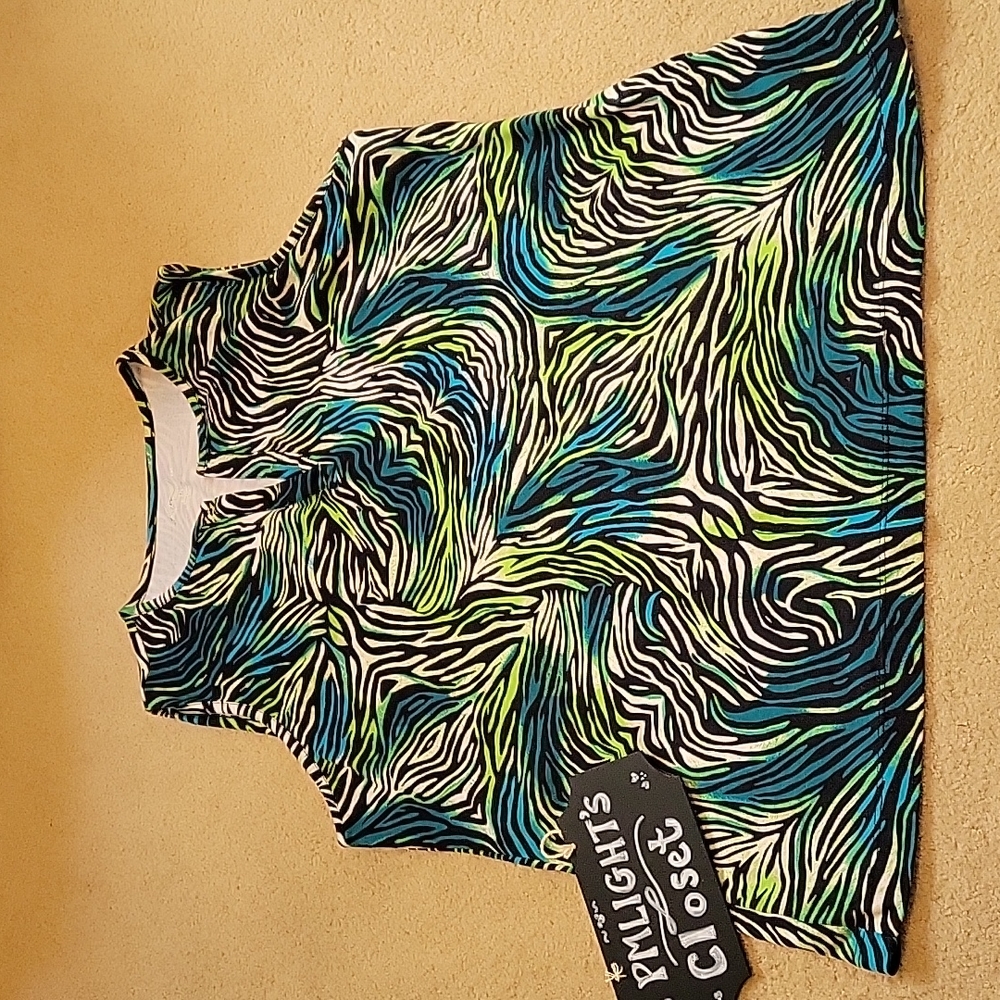 Kim Rogers Sleeveless Top XL Tiger Print Black Blue Green Animal